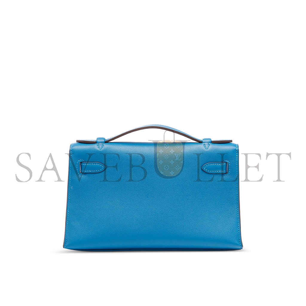 H**mes a mykonos swift leather kelly pochette with palladium hardware (22*14*7cm)